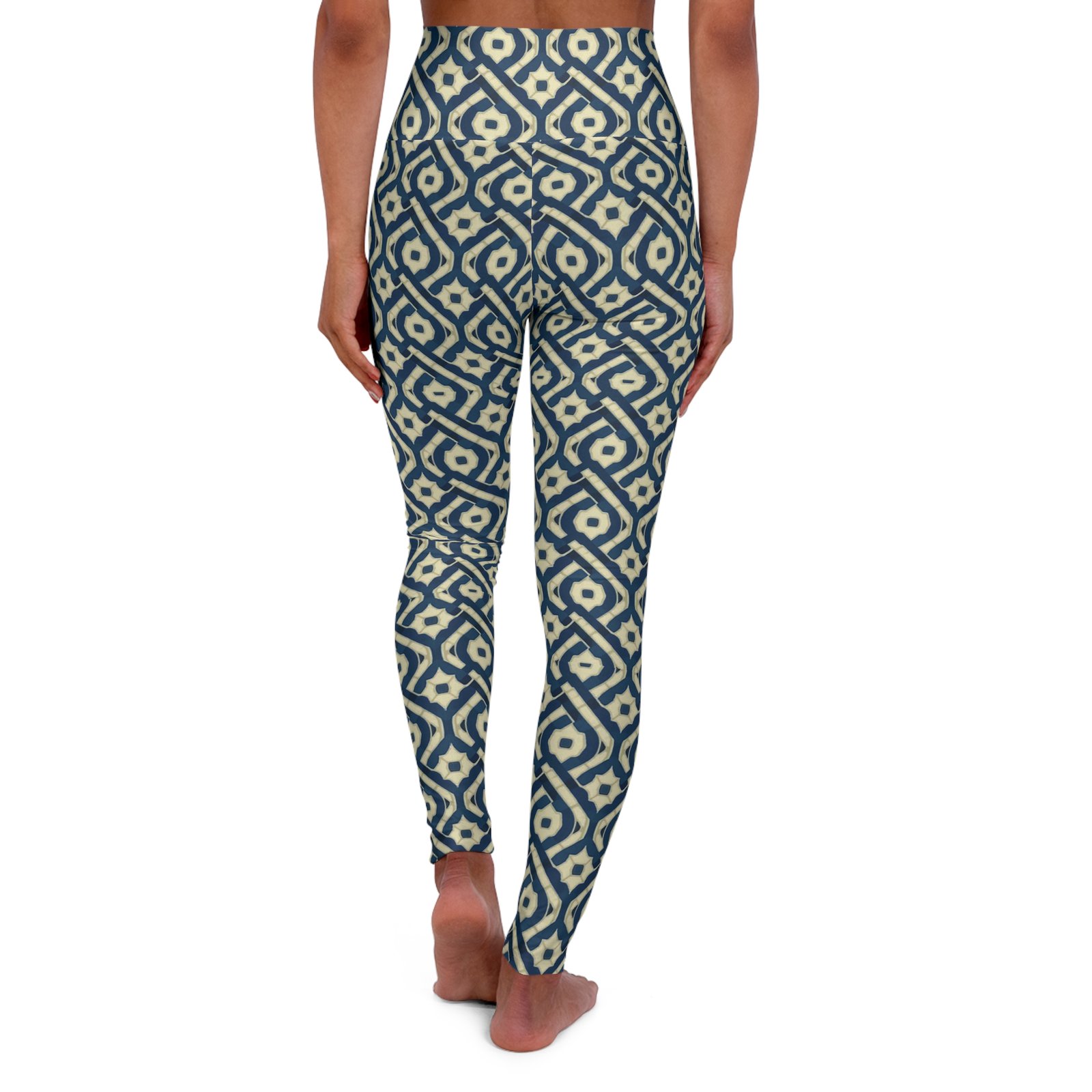 Patina Blue Diamond Pattern High Waisted Yoga Leggings - Image 2