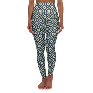 Patina Blue Diamond Pattern High Waisted Yoga Leggings