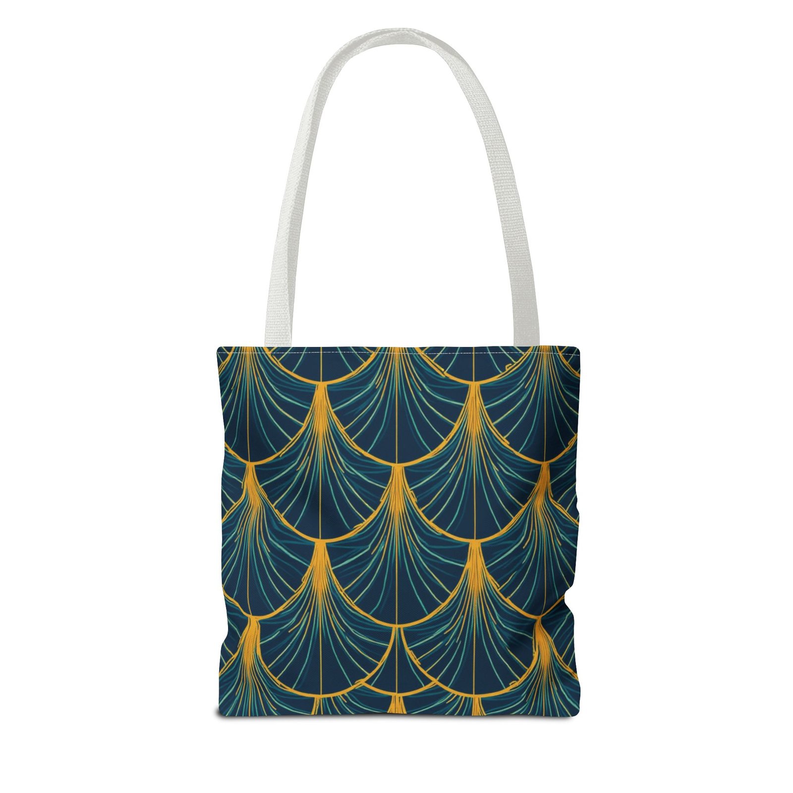 Patina Blue Fan Pattern Tote Bag | Teal Gold Geometric All-Over Print - Image 30