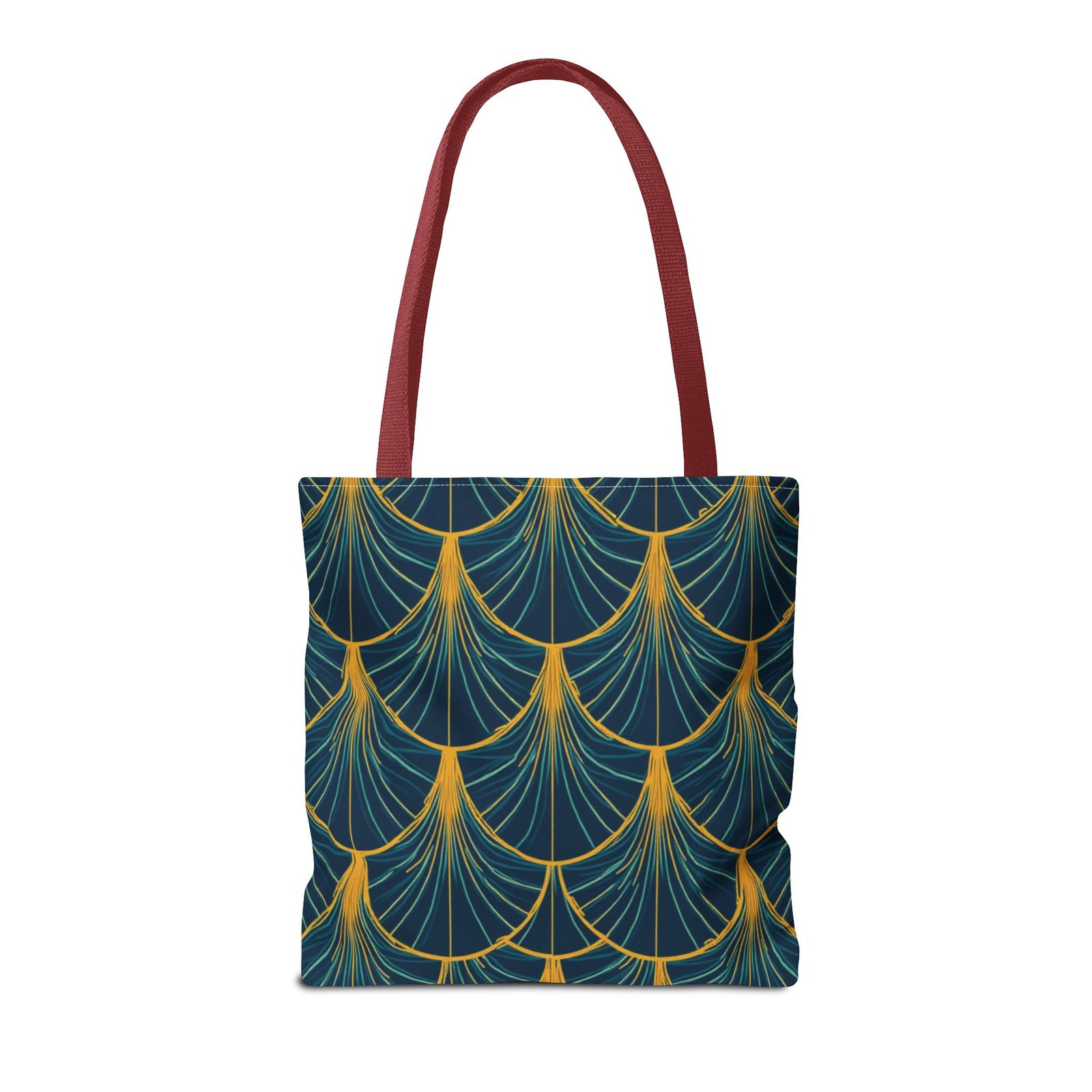 Patina Blue Fan Pattern Tote Bag | Teal Gold Geometric All-Over Print - Image 22