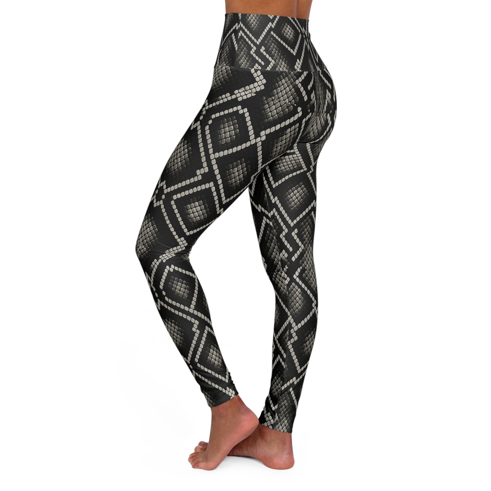 Black Snake Skin Pattern High Waisted Leggings | Athletic Yoga Leggings - Image 3