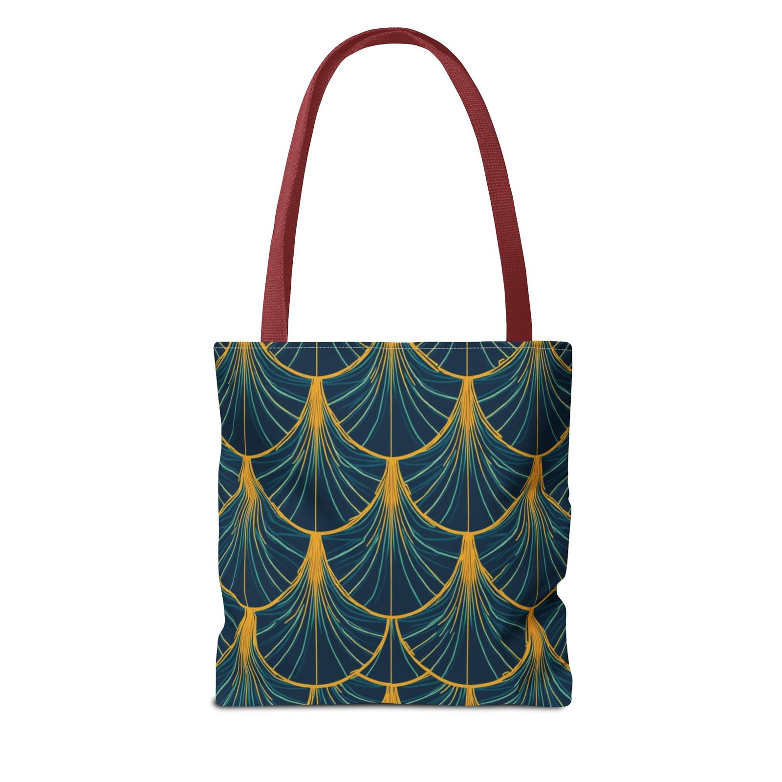 Patina Blue Fan Pattern Tote Bag | Teal Gold Geometric All-Over Print - Image 18