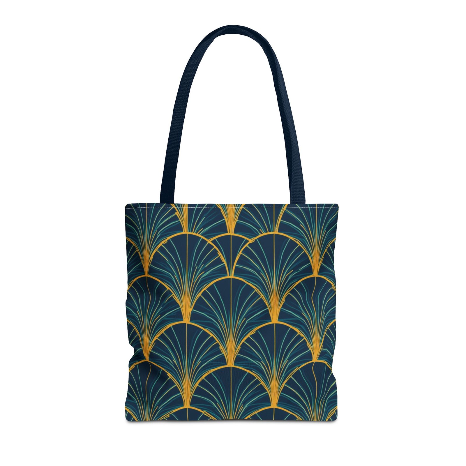 Patina Blue Fan Pattern Tote Bag | Teal Gold Geometric All-Over Print - Image 57