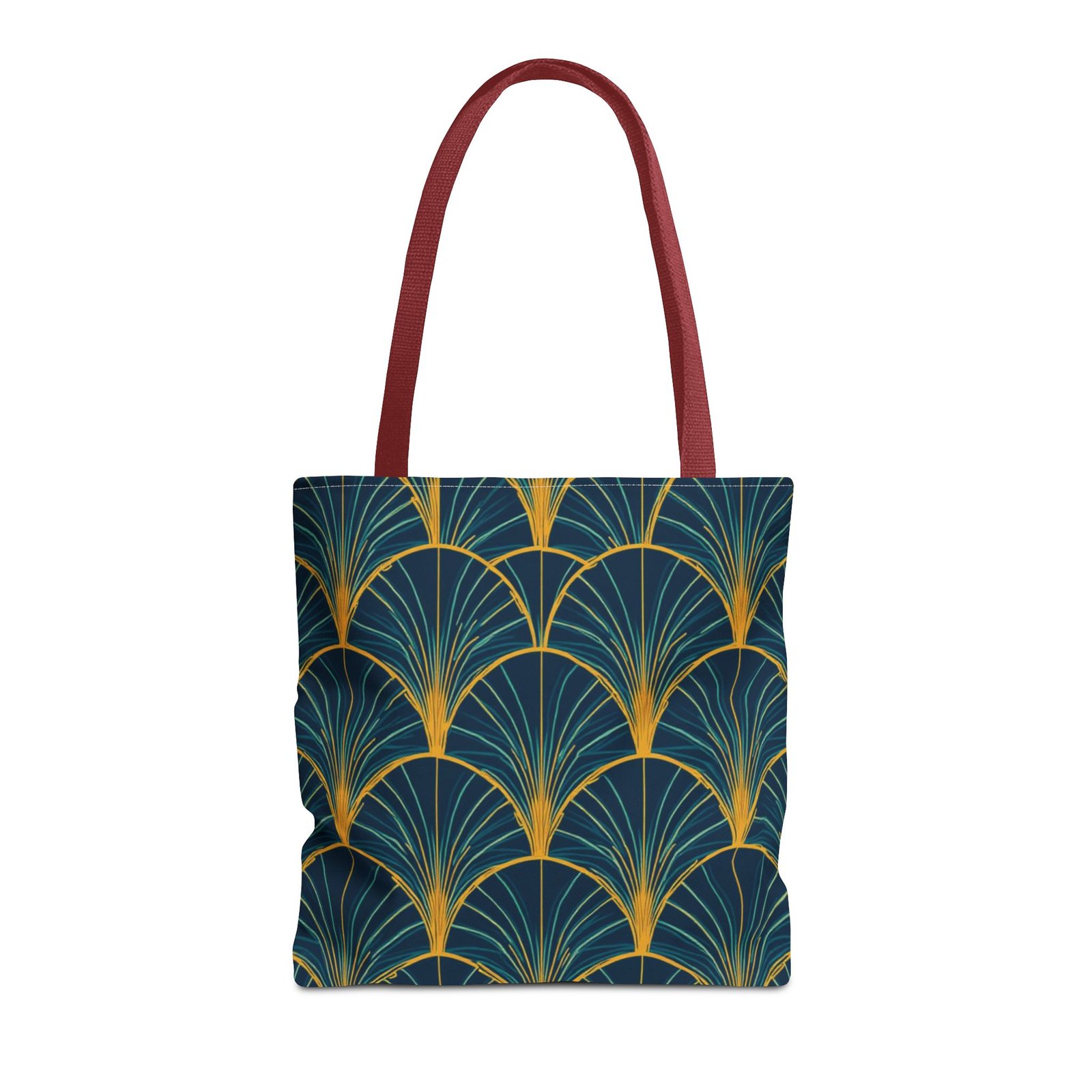 Patina Blue Fan Pattern Tote Bag | Teal Gold Geometric All-Over Print - Image 21
