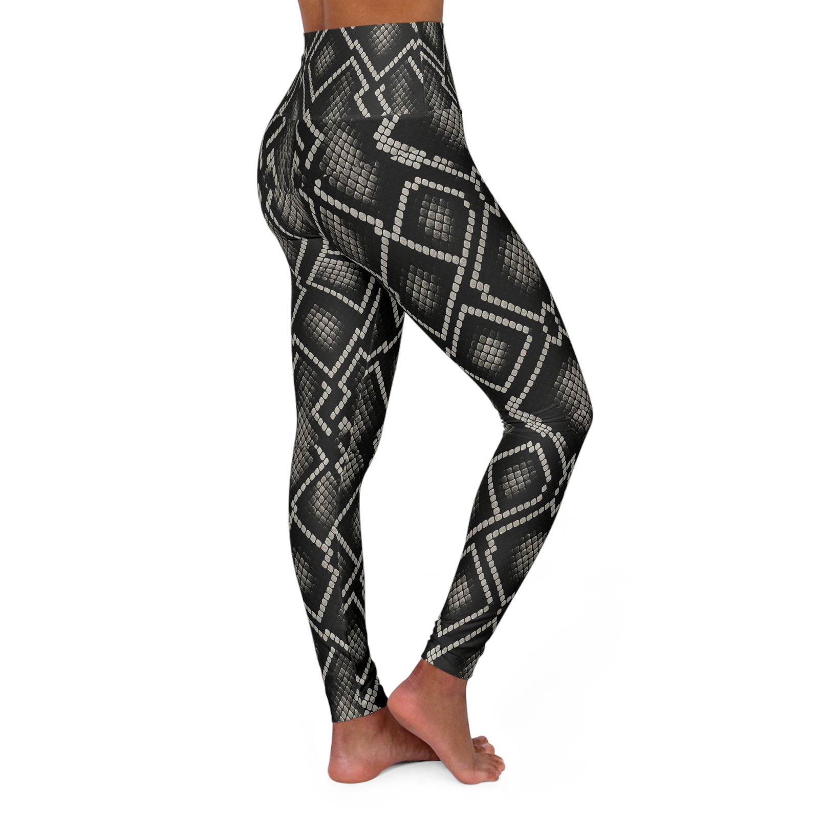 Black Snake Skin Pattern High Waisted Leggings | Athletic Yoga Leggings - Image 4