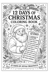 12 Days of Christmas Coloring Book, Holiday Activity (Digital Download)
