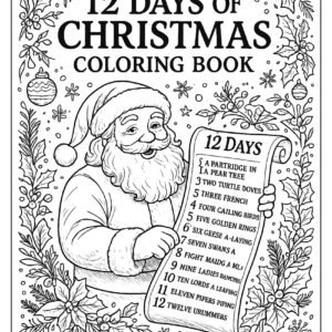 12 Days of Christmas Coloring Book, Holiday Activity (Digital Download)