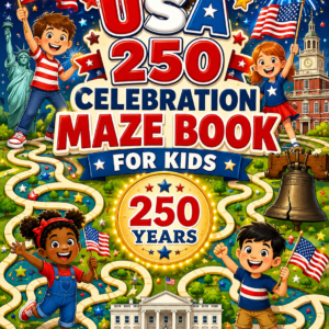 USA 250 Maze Book for Kids | America 250 Activity Book | Patriotic Mazes | Fourth of July Kids Game | American History Puzzle Book