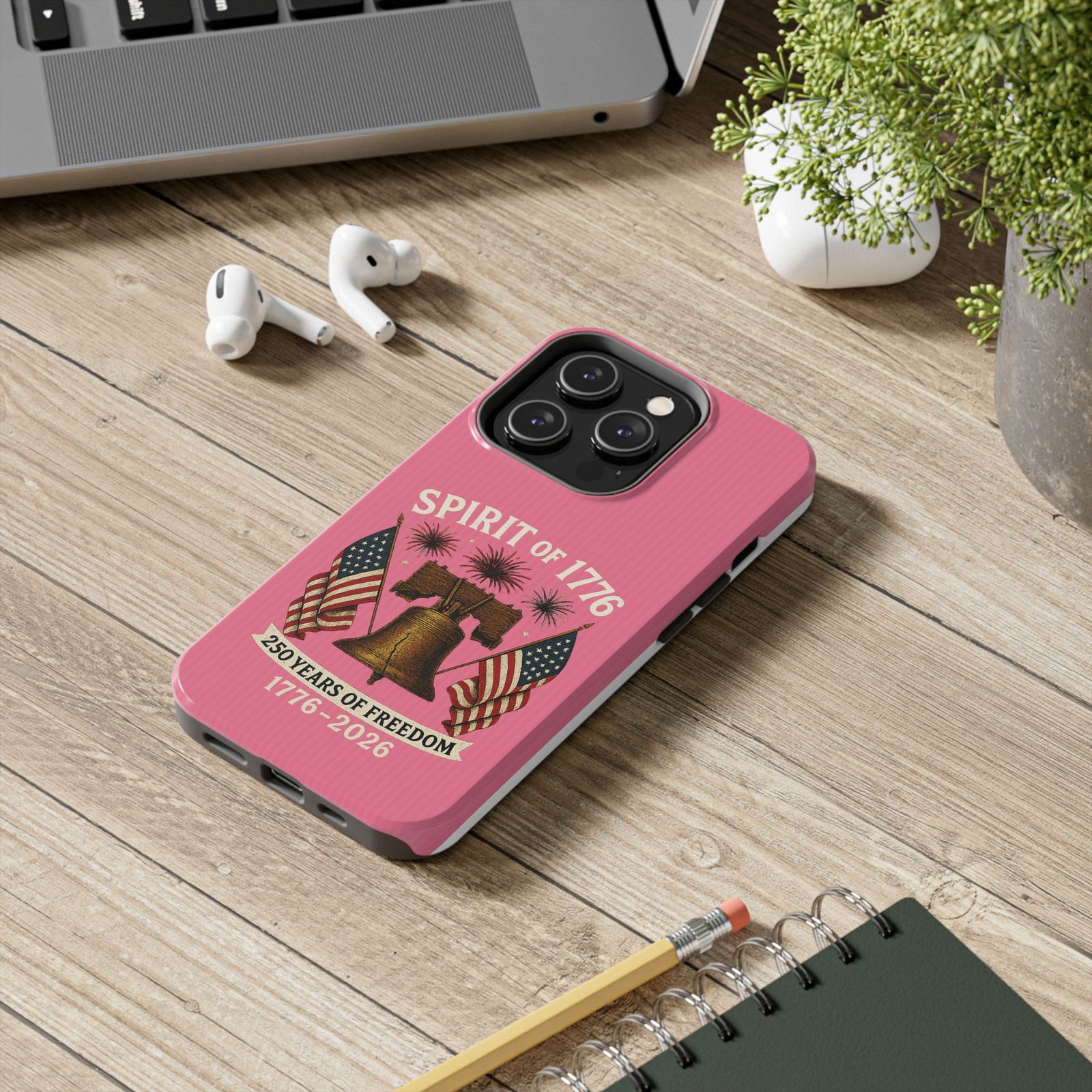 Hot Pink iPhone 14-15-16-17 Spirit of 1776 Phone Case | Liberty Bell, American Flags, 250 Years of Freedom 1776-2026 - Image 4