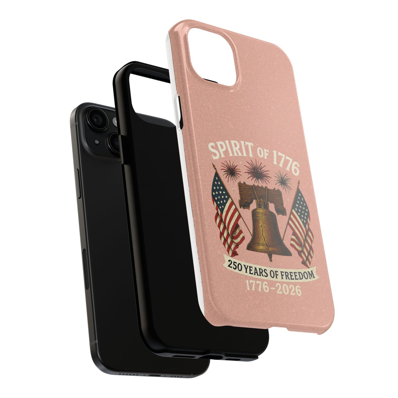Peach Glitter iPhone 14-15-16-17 Spirit of 1776 Tough Phone Case | Liberty Bell, American Flags, 1776-2026 - Image 20