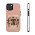 Peach Glitter iPhone 14-15-16-17 Spirit of 1776 Tough Phone Case | Liberty Bell, American Flags, 1776-2026