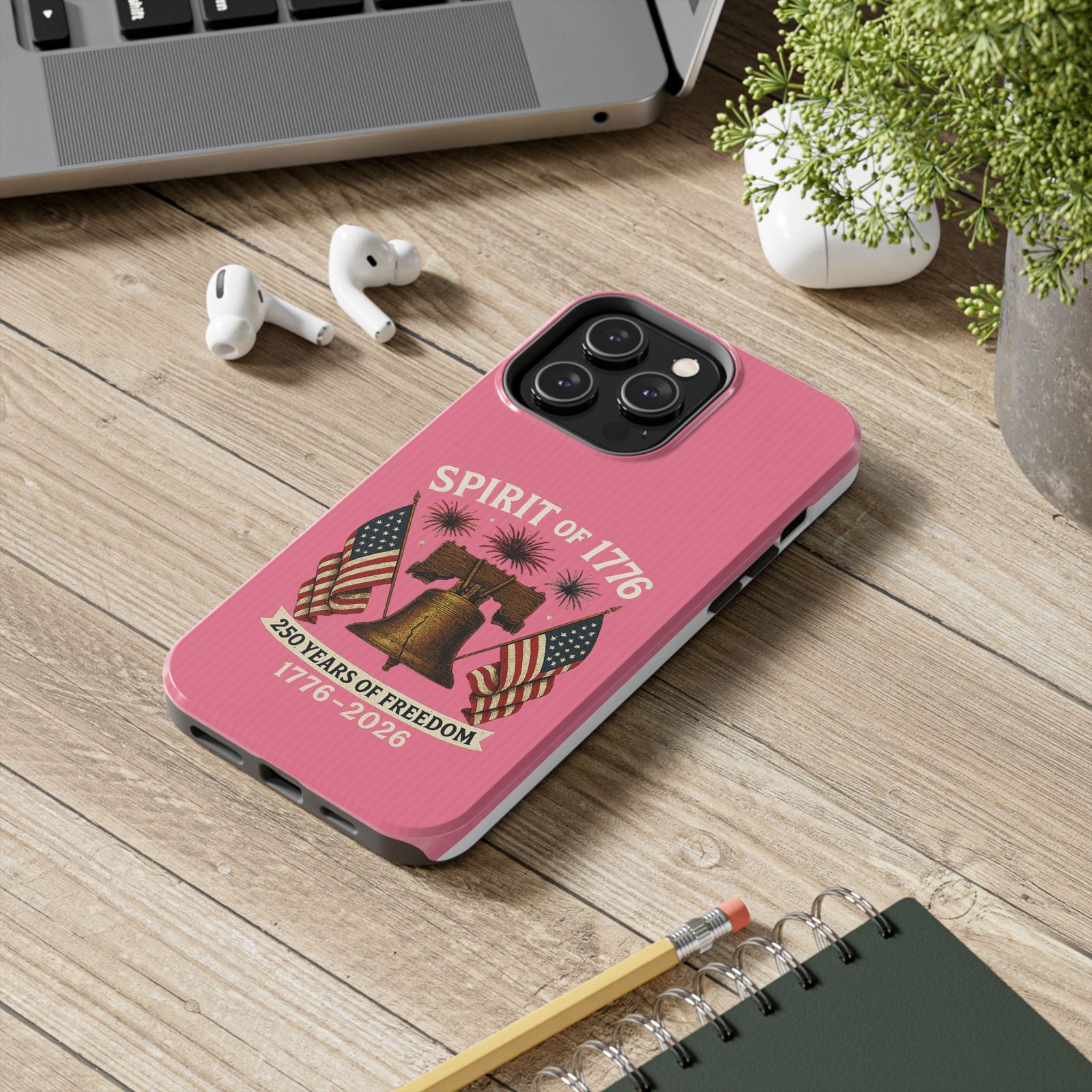 Hot Pink iPhone 14-15-16-17 Spirit of 1776 Phone Case | Liberty Bell, American Flags, 250 Years of Freedom 1776-2026 - Image 6