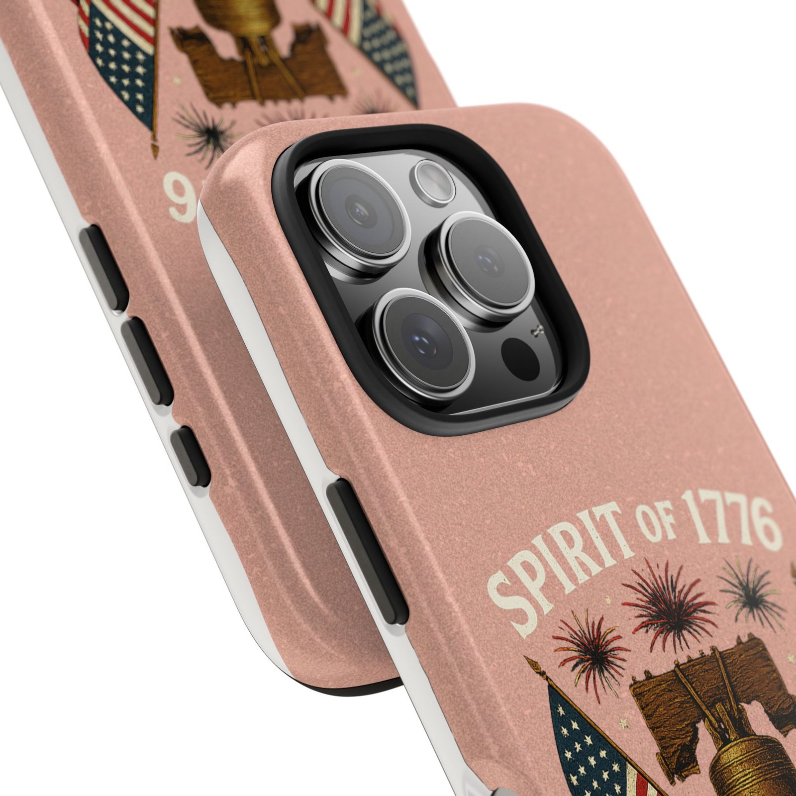 Peach Glitter iPhone 14-15-16-17 Spirit of 1776 Tough Phone Case | Liberty Bell, American Flags, 1776-2026 - Image 26