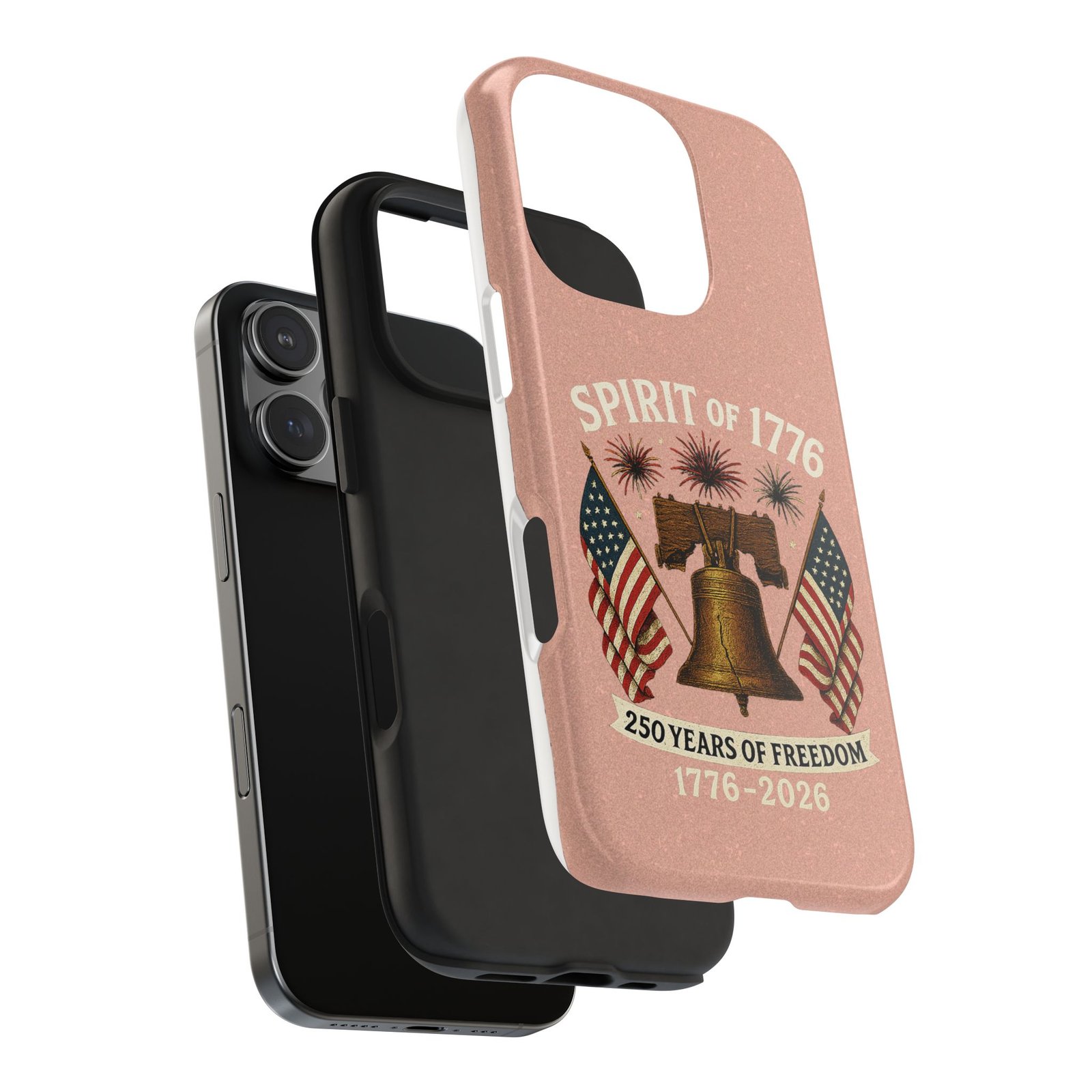 Peach Glitter iPhone 14-15-16-17 Spirit of 1776 Tough Phone Case | Liberty Bell, American Flags, 1776-2026 - Image 27