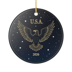 Gold Eagle USA 2026 Ceramic Ornament | Round Patriotic Decoration