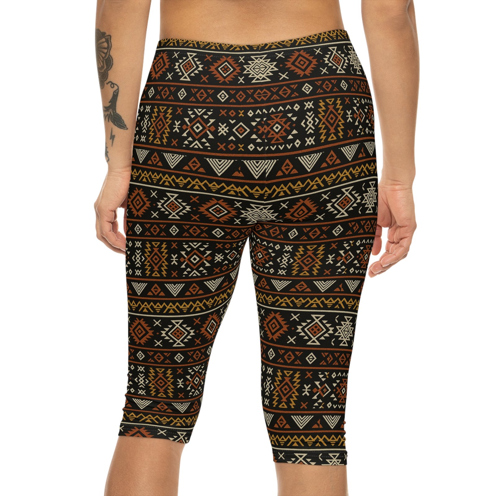 Southwestern Aztec Pattern Capri Leggings | Tribal Geometric Print - Image 5