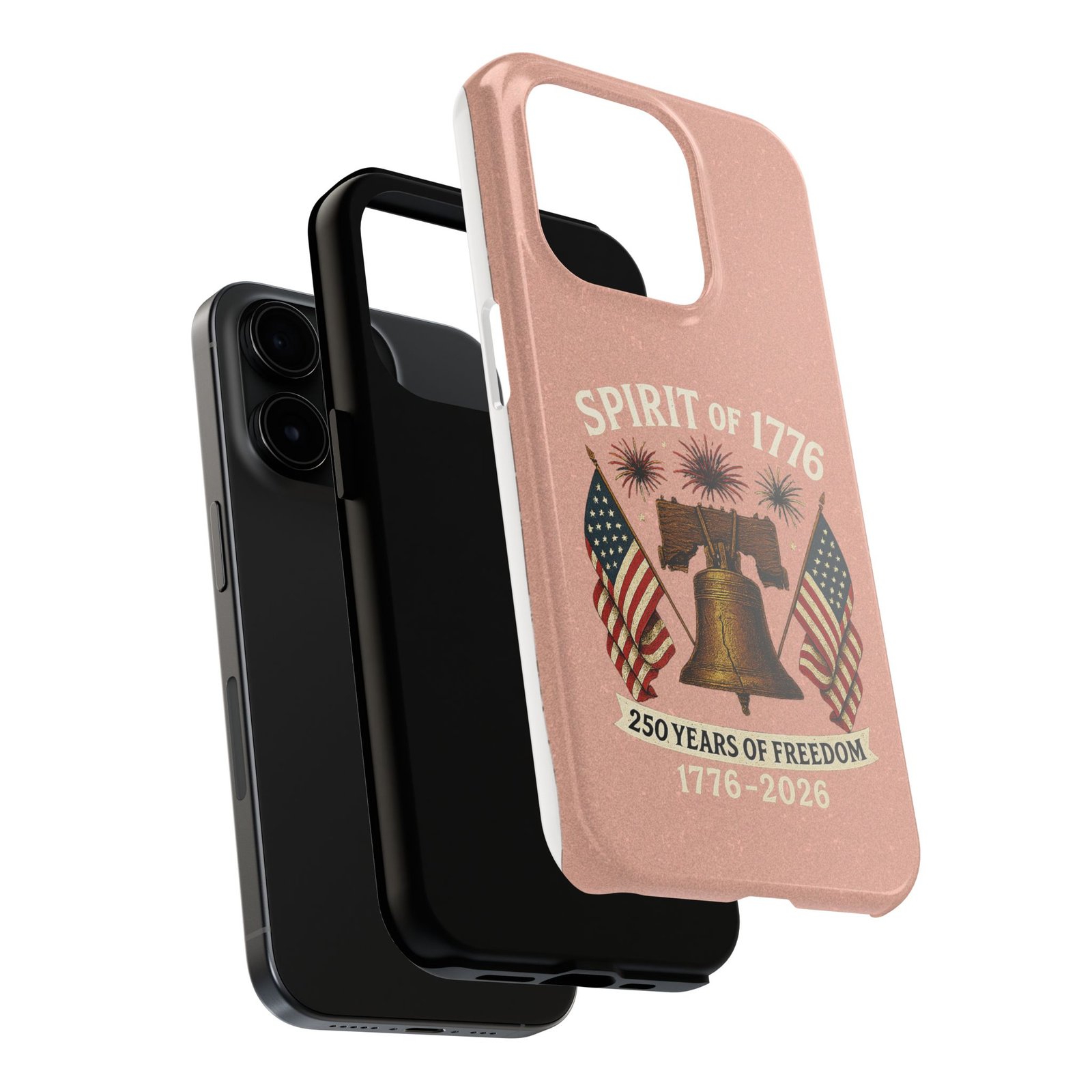 Peach Glitter iPhone 14-15-16-17 Spirit of 1776 Tough Phone Case | Liberty Bell, American Flags, 1776-2026 - Image 16