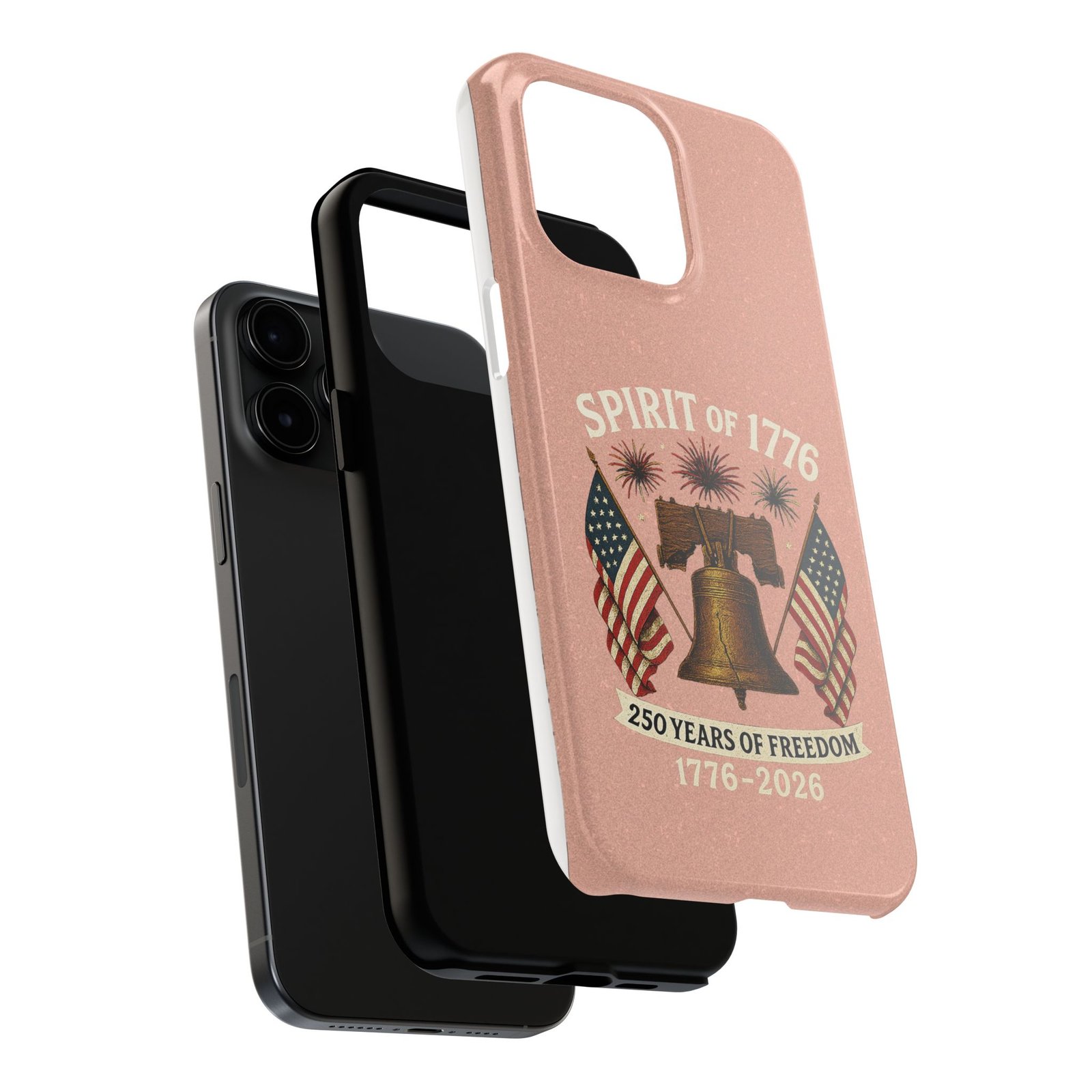 Peach Glitter iPhone 14-15-16-17 Spirit of 1776 Tough Phone Case | Liberty Bell, American Flags, 1776-2026 - Image 24