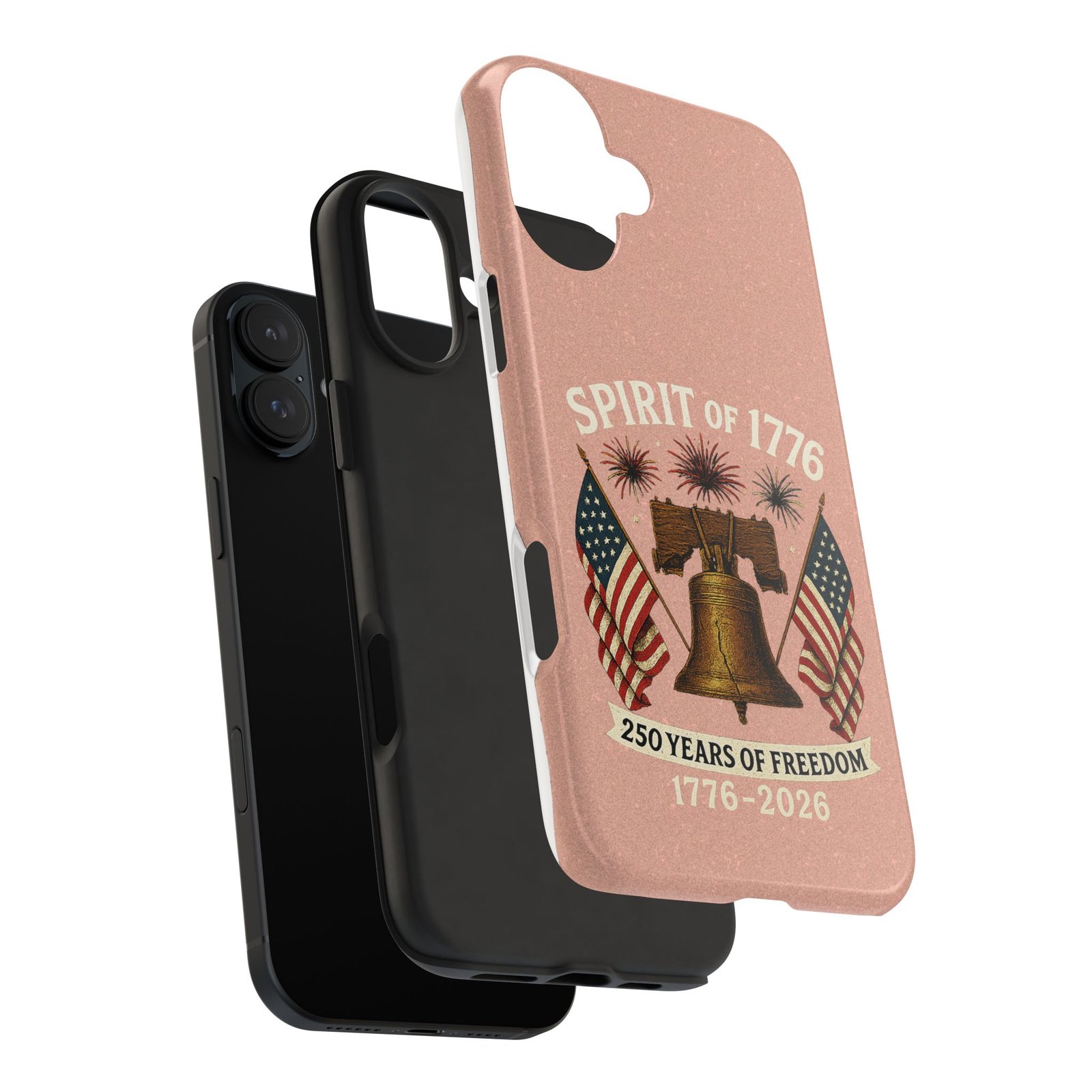 Peach Glitter iPhone 14-15-16-17 Spirit of 1776 Tough Phone Case | Liberty Bell, American Flags, 1776-2026 - Image 36