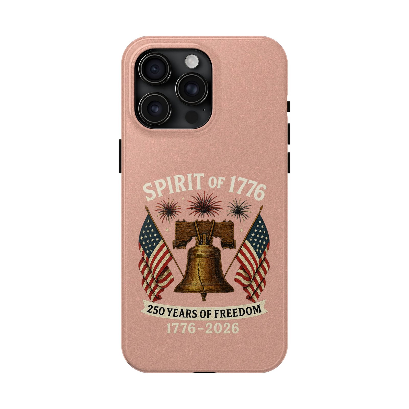 Peach Glitter iPhone 14-15-16-17 Spirit of 1776 Tough Phone Case | Liberty Bell, American Flags, 1776-2026 - Image 21
