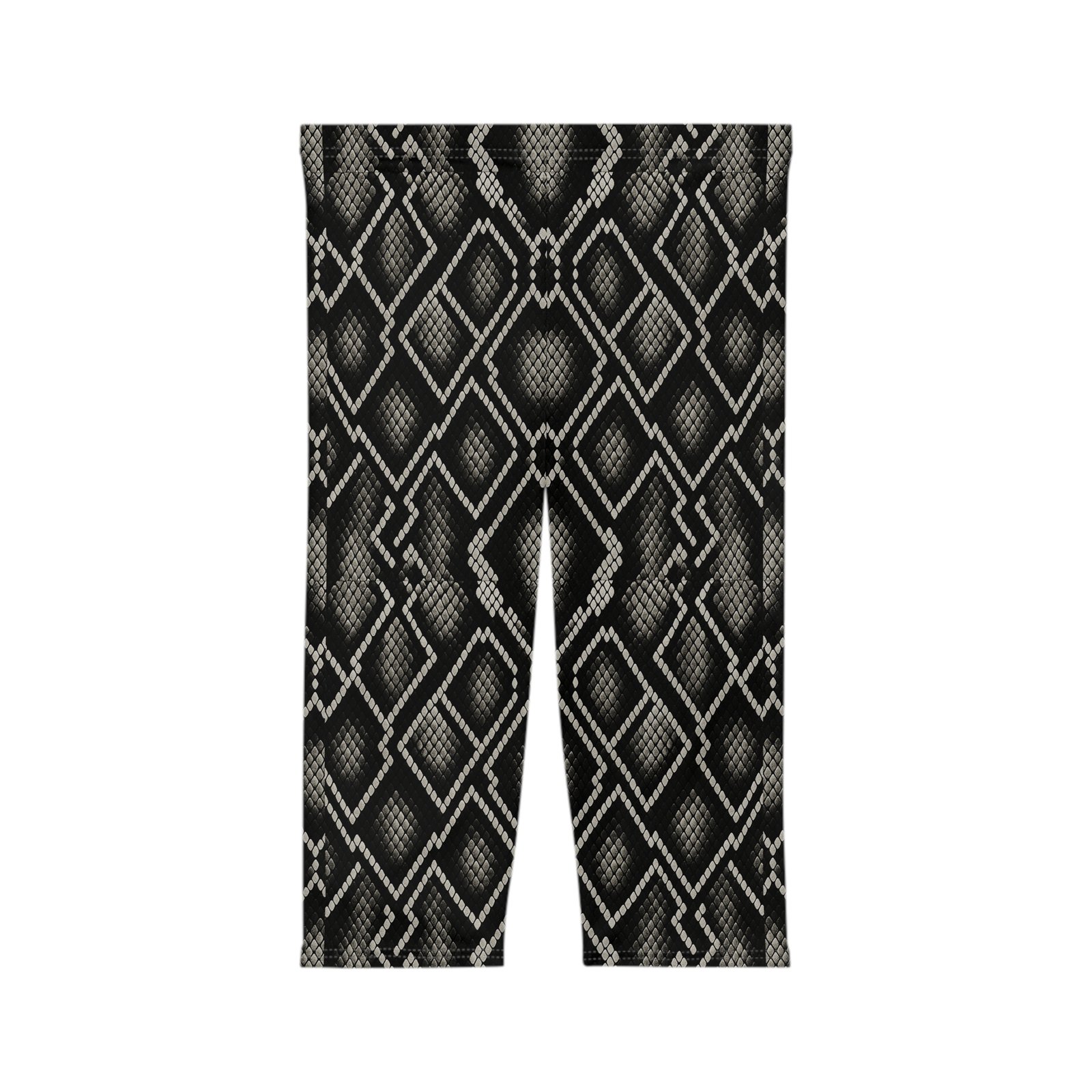Black Snake Skin Pattern Capri Leggings | Python Print - Image 3