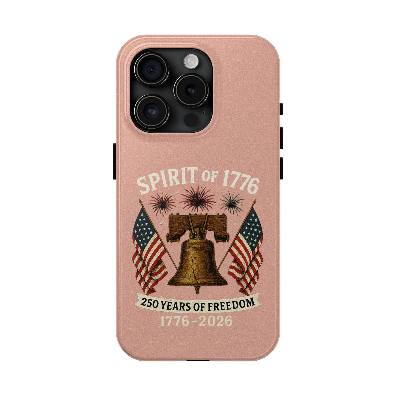 Peach Glitter iPhone 14-15-16-17 Spirit of 1776 Tough Phone Case | Liberty Bell, American Flags, 1776-2026 - Image 13