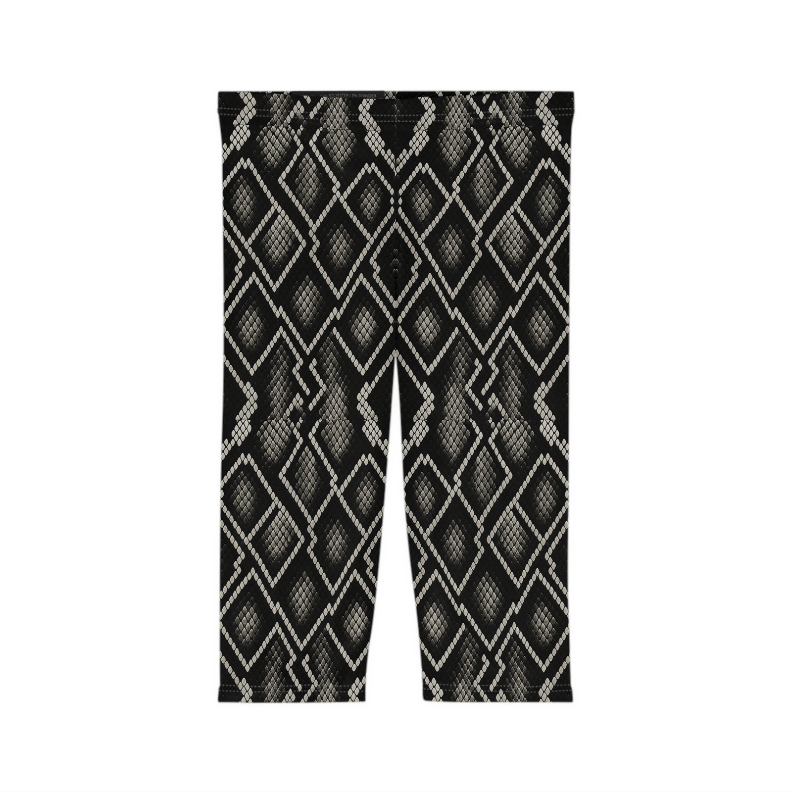Black Snake Skin Pattern Capri Leggings | Python Print - Image 2