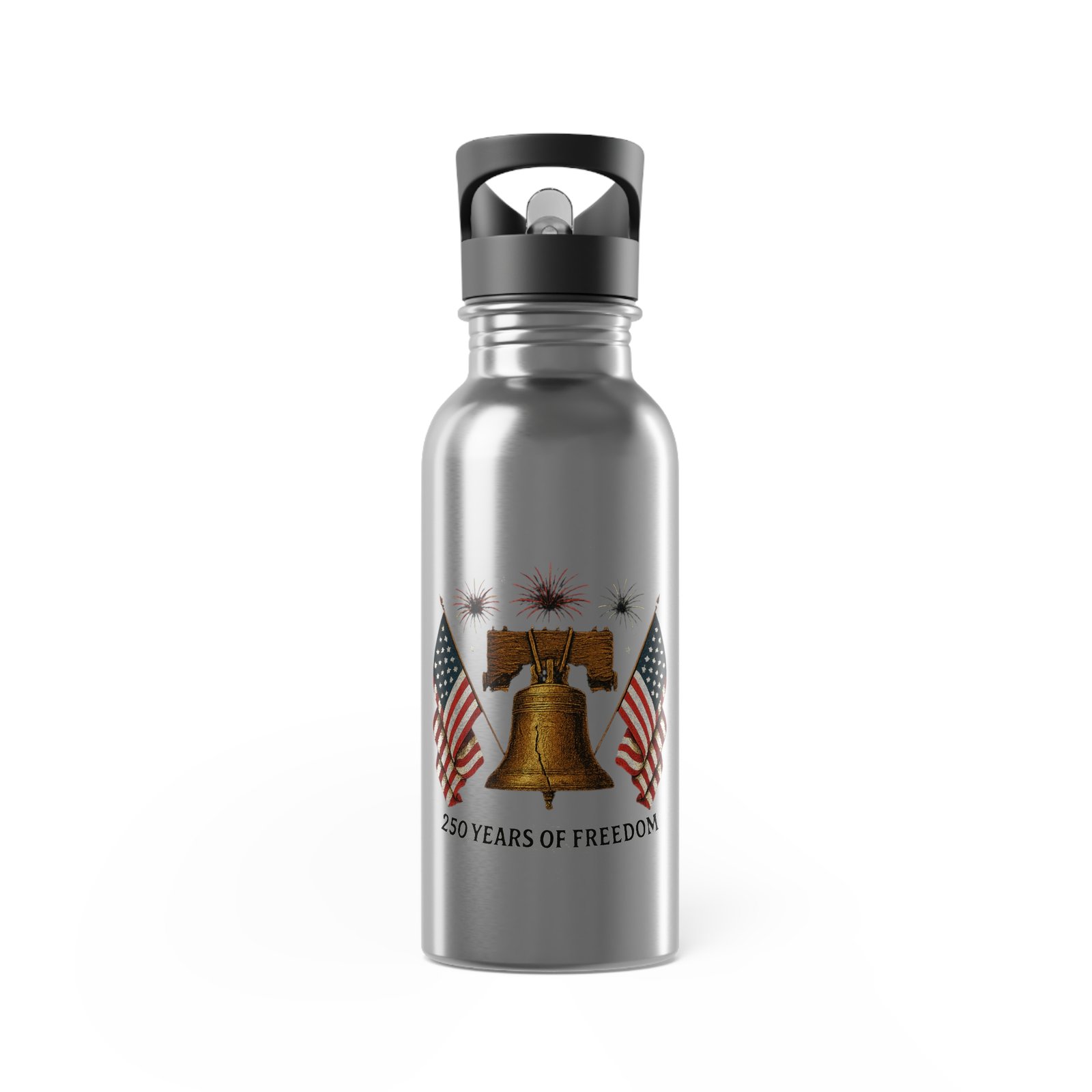 Liberty Bell with American Flags Water Bottle | Stainless Steel 20oz - Image 2