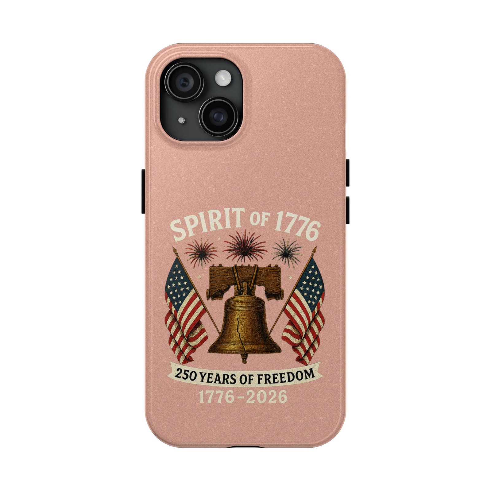 Peach Glitter iPhone 14-15-16-17 Spirit of 1776 Tough Phone Case | Liberty Bell, American Flags, 1776-2026 - Image 9