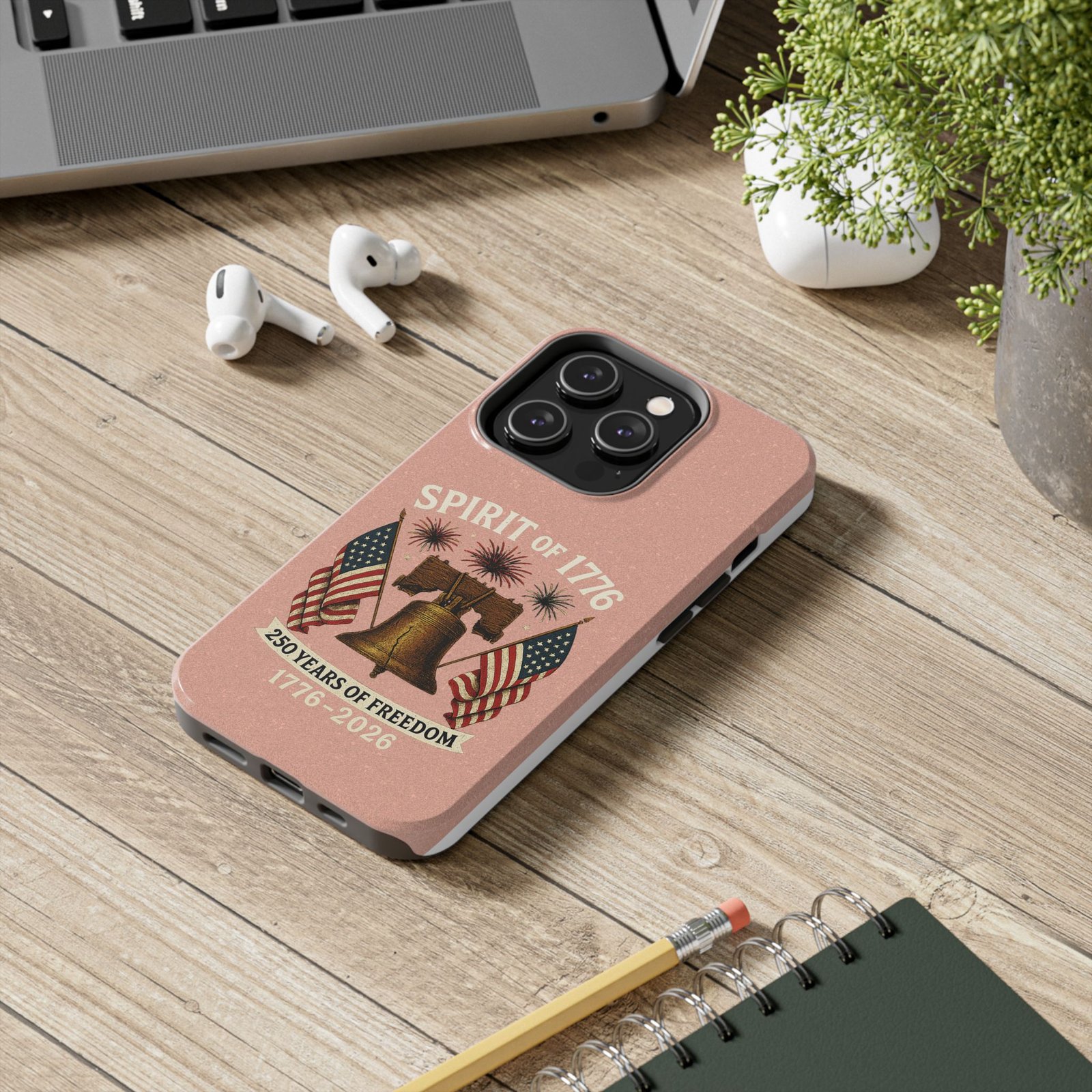 Peach Glitter iPhone 14-15-16-17 Spirit of 1776 Tough Phone Case | Liberty Bell, American Flags, 1776-2026 - Image 4