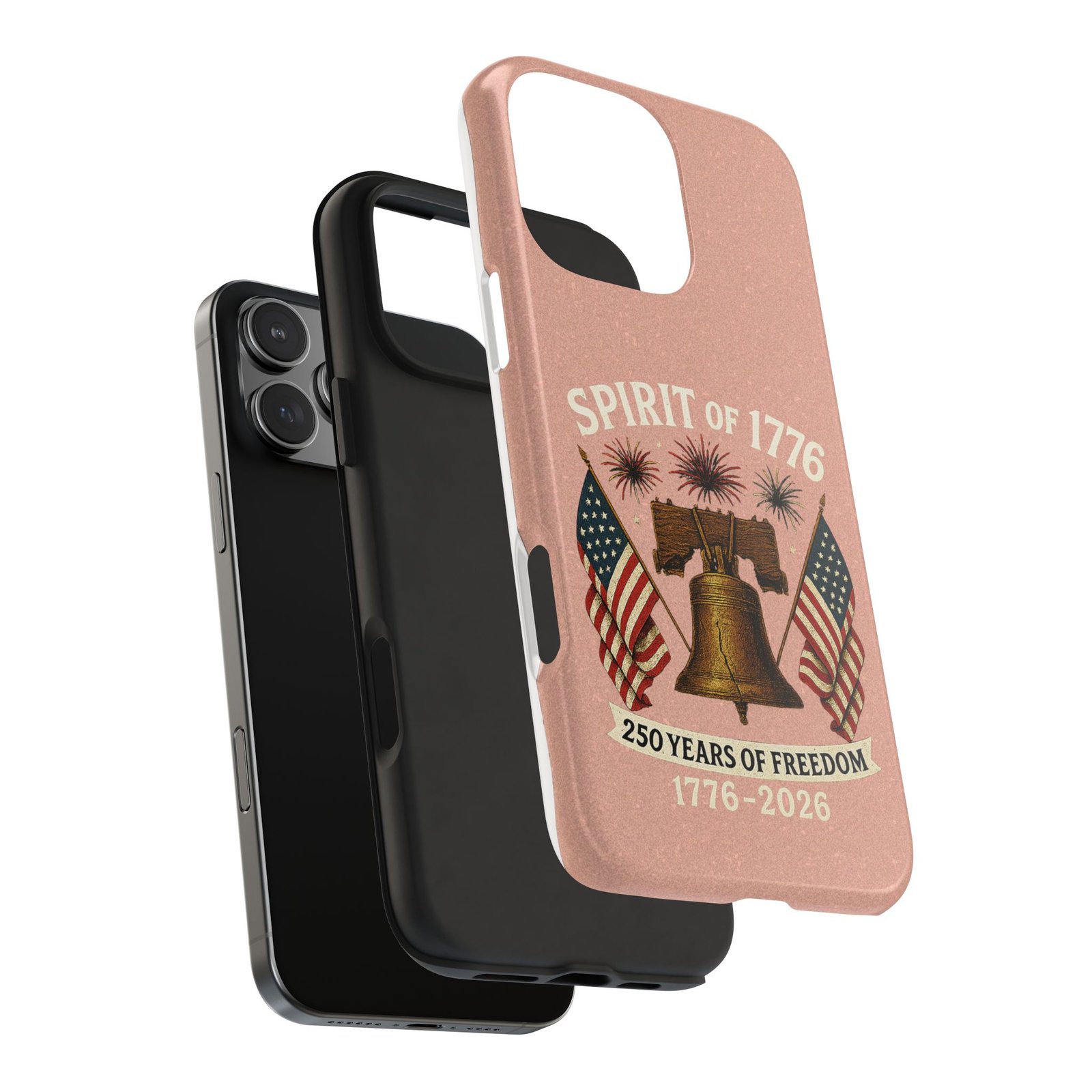 Peach Glitter iPhone 14-15-16-17 Spirit of 1776 Tough Phone Case | Liberty Bell, American Flags, 1776-2026 - Image 30
