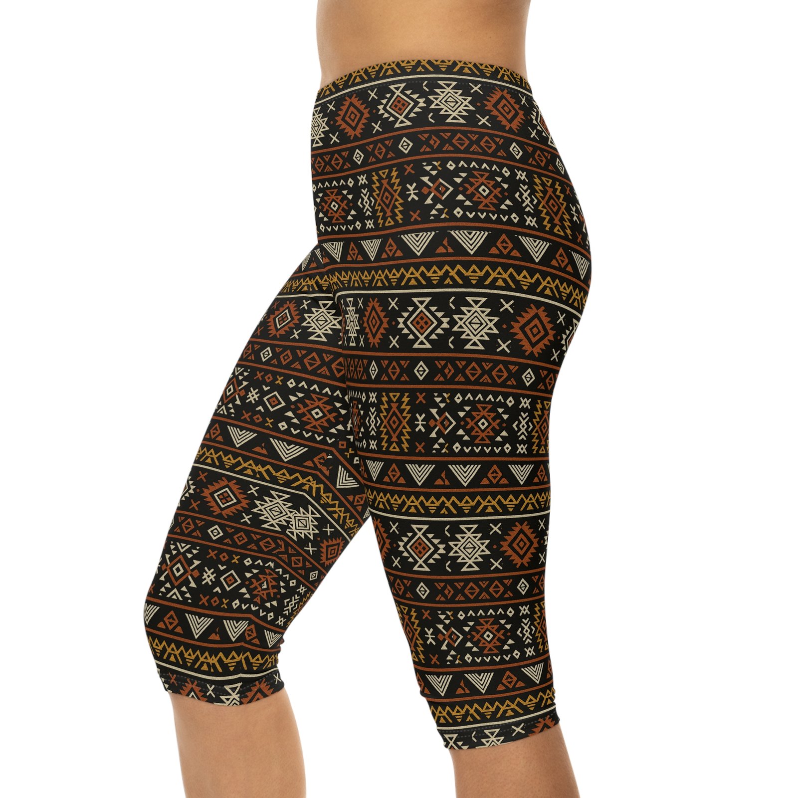 Southwestern Aztec Pattern Capri Leggings | Tribal Geometric Print - Image 7