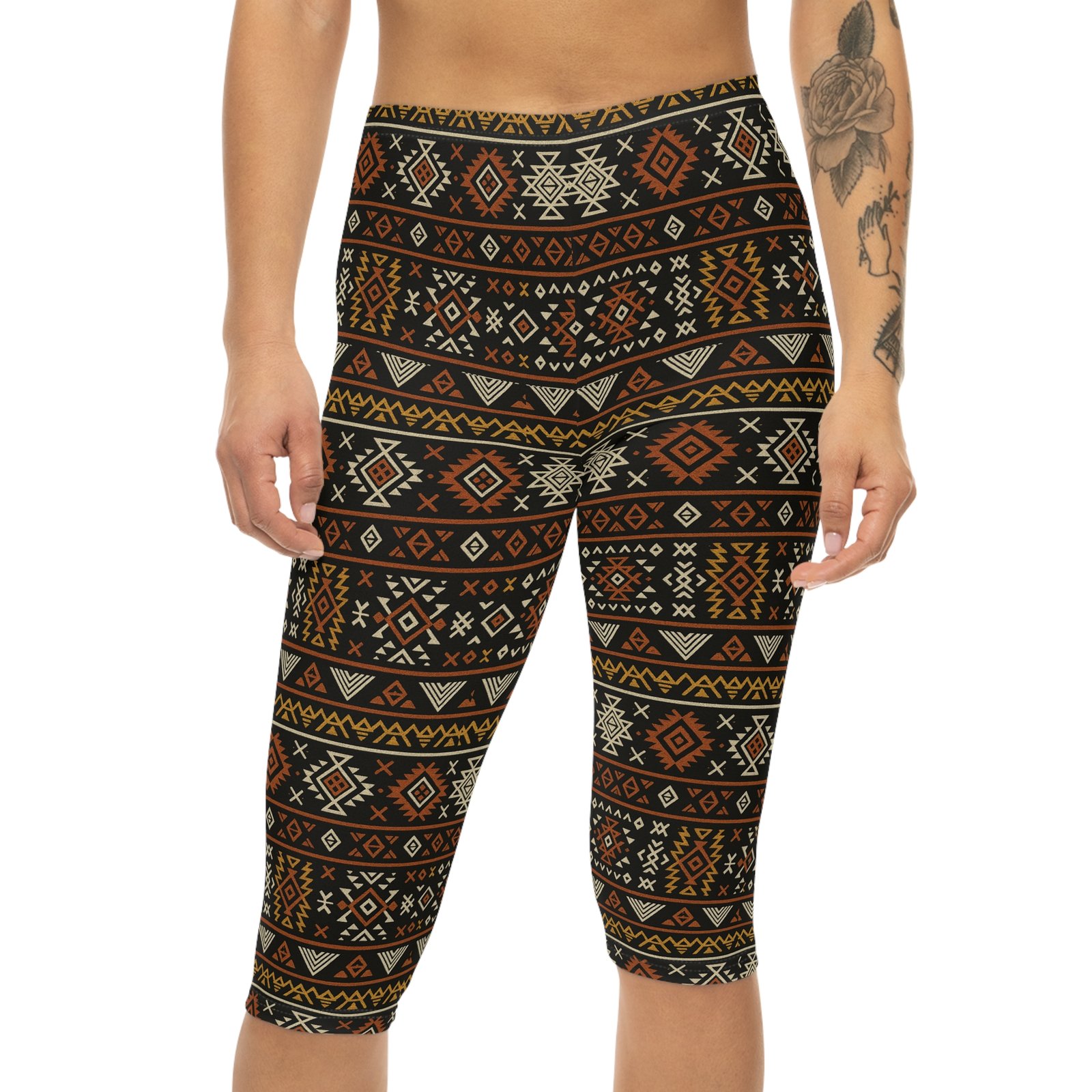 Southwestern Aztec Pattern Capri Leggings | Tribal Geometric Print - Image 4
