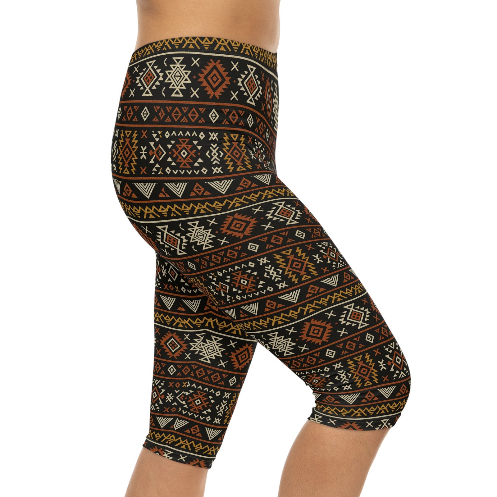 Southwestern Aztec Pattern Capri Leggings | Tribal Geometric Print - Image 6
