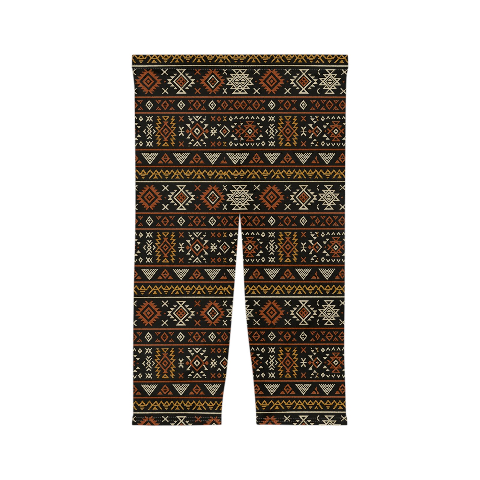 Southwestern Aztec Pattern Capri Leggings | Tribal Geometric Print - Image 3