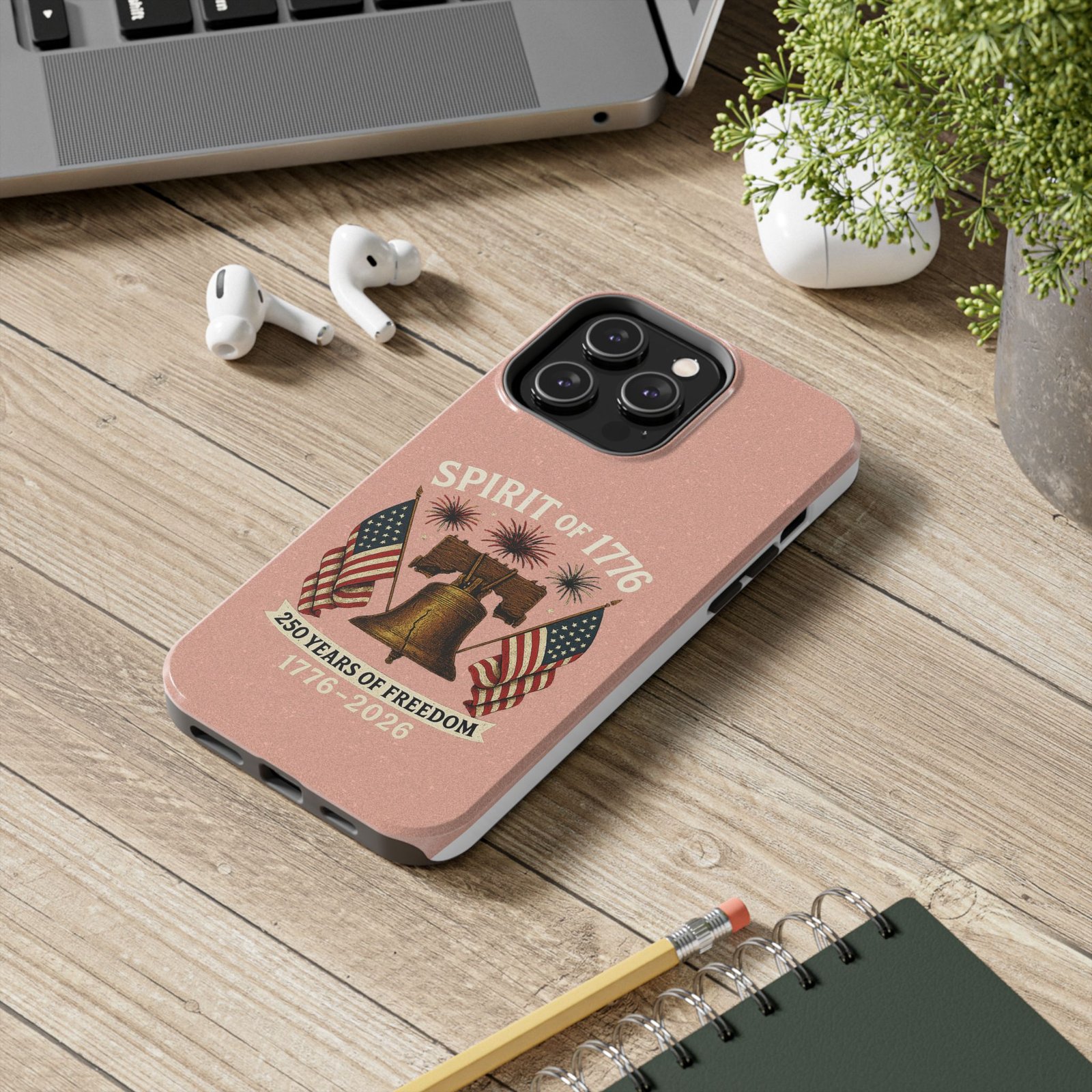 Peach Glitter iPhone 14-15-16-17 Spirit of 1776 Tough Phone Case | Liberty Bell, American Flags, 1776-2026 - Image 6