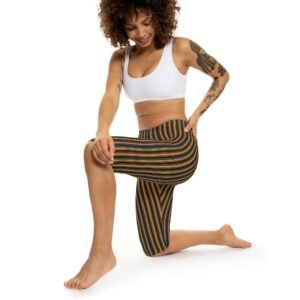 Autumn Stripe Capri Leggings | Vertical Fall Stripe Capri