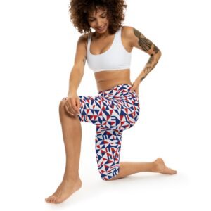 Red White Blue Geometric Mosaic Capri Leggings | Patriotic Pattern
