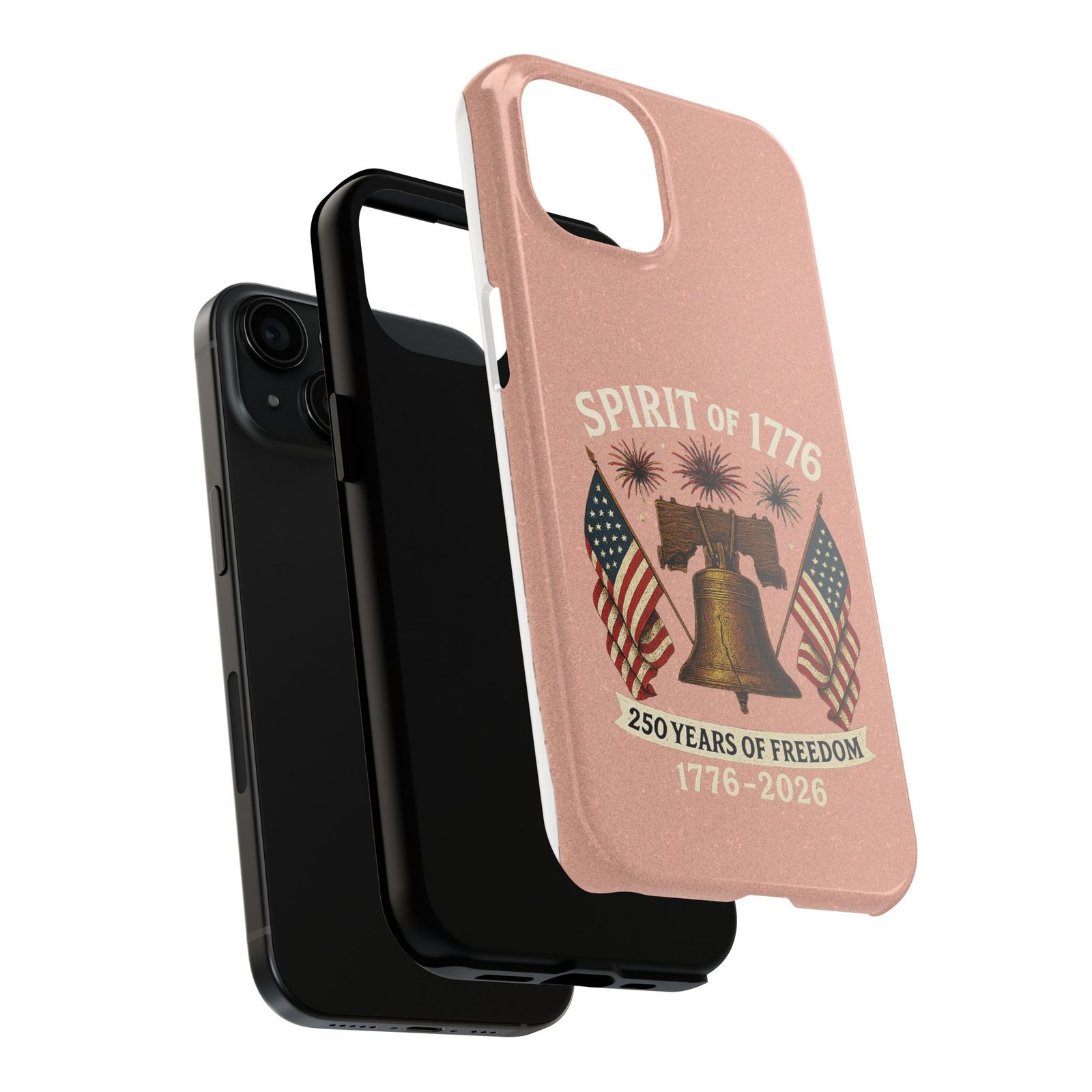 Peach Glitter iPhone 14-15-16-17 Spirit of 1776 Tough Phone Case | Liberty Bell, American Flags, 1776-2026 - Image 12