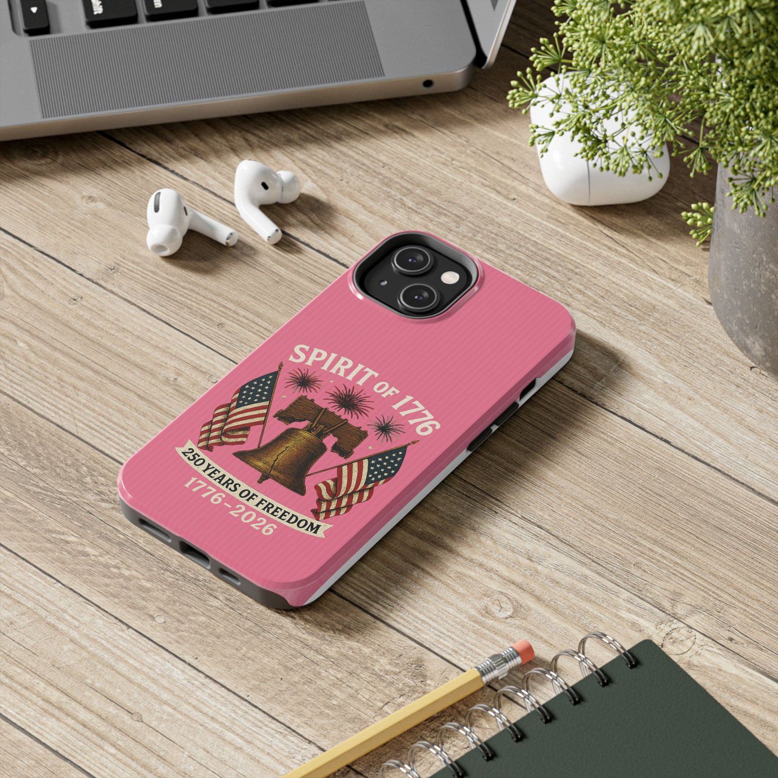 Hot Pink iPhone 14-15-16-17 Spirit of 1776 Phone Case | Liberty Bell, American Flags, 250 Years of Freedom 1776-2026 - Image 2