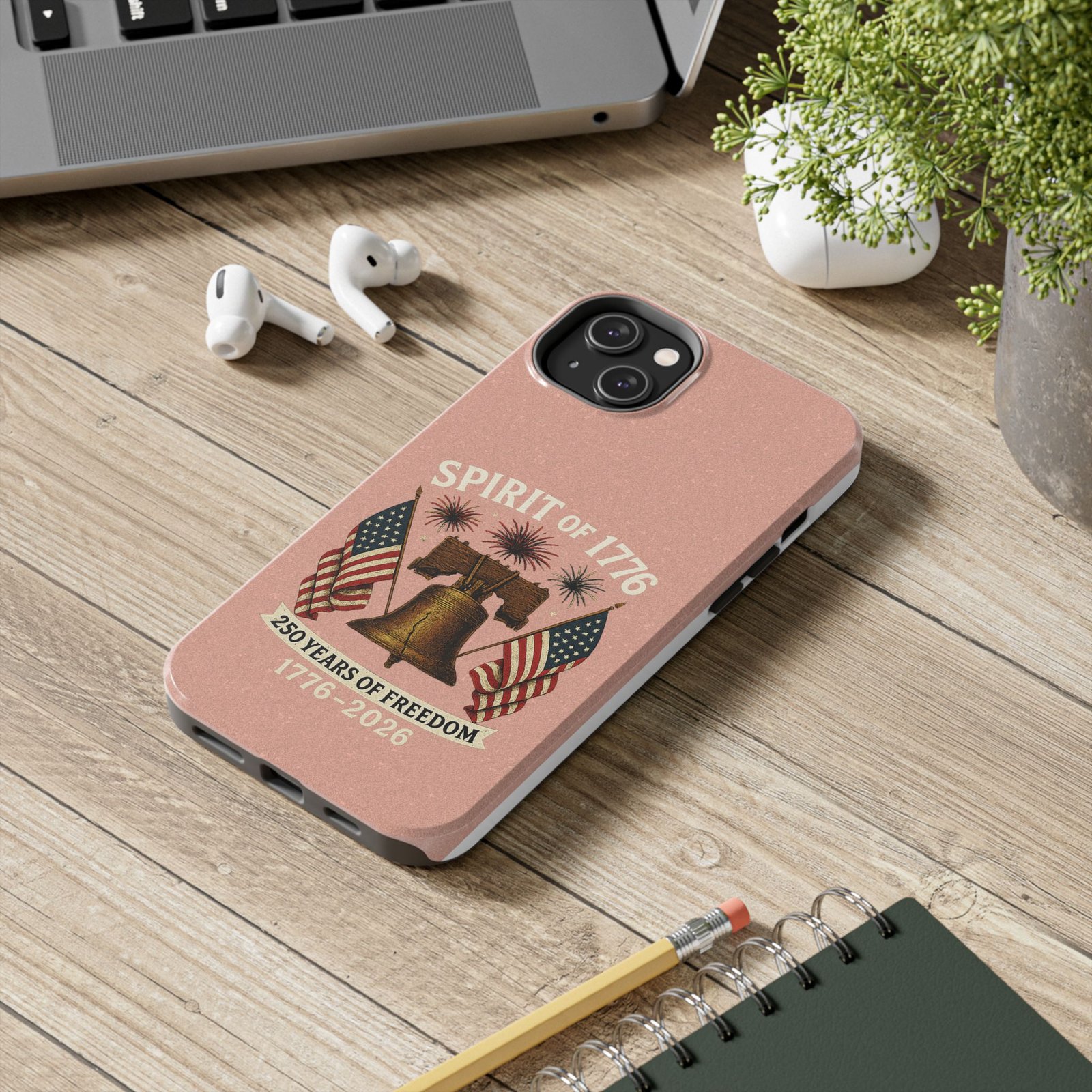 Peach Glitter iPhone 14-15-16-17 Spirit of 1776 Tough Phone Case | Liberty Bell, American Flags, 1776-2026 - Image 8