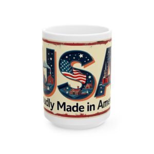USA Vintage Postcard Style Ceramic Mug | Proudly Made in America