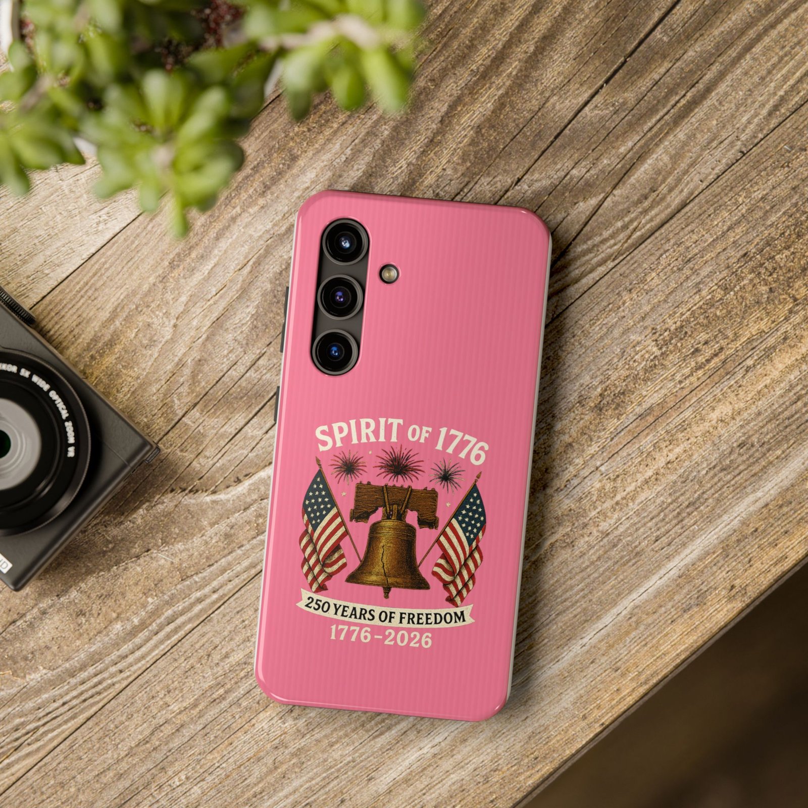 Hot Pink Samsung Galaxy S25-S24-S23-S22-S21_Spirit of 1776 Liberty Bell phone case | 250 Years of Freedom 1776-2026