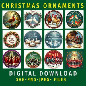 12 Days of Christmas Ornaments | SVG PNG JPG Designs (Digital Download)