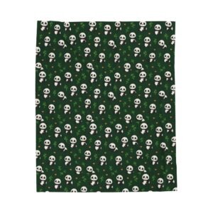 Panda Pattern Velveteen Plush Blanket | Green Skull Floral Repeat