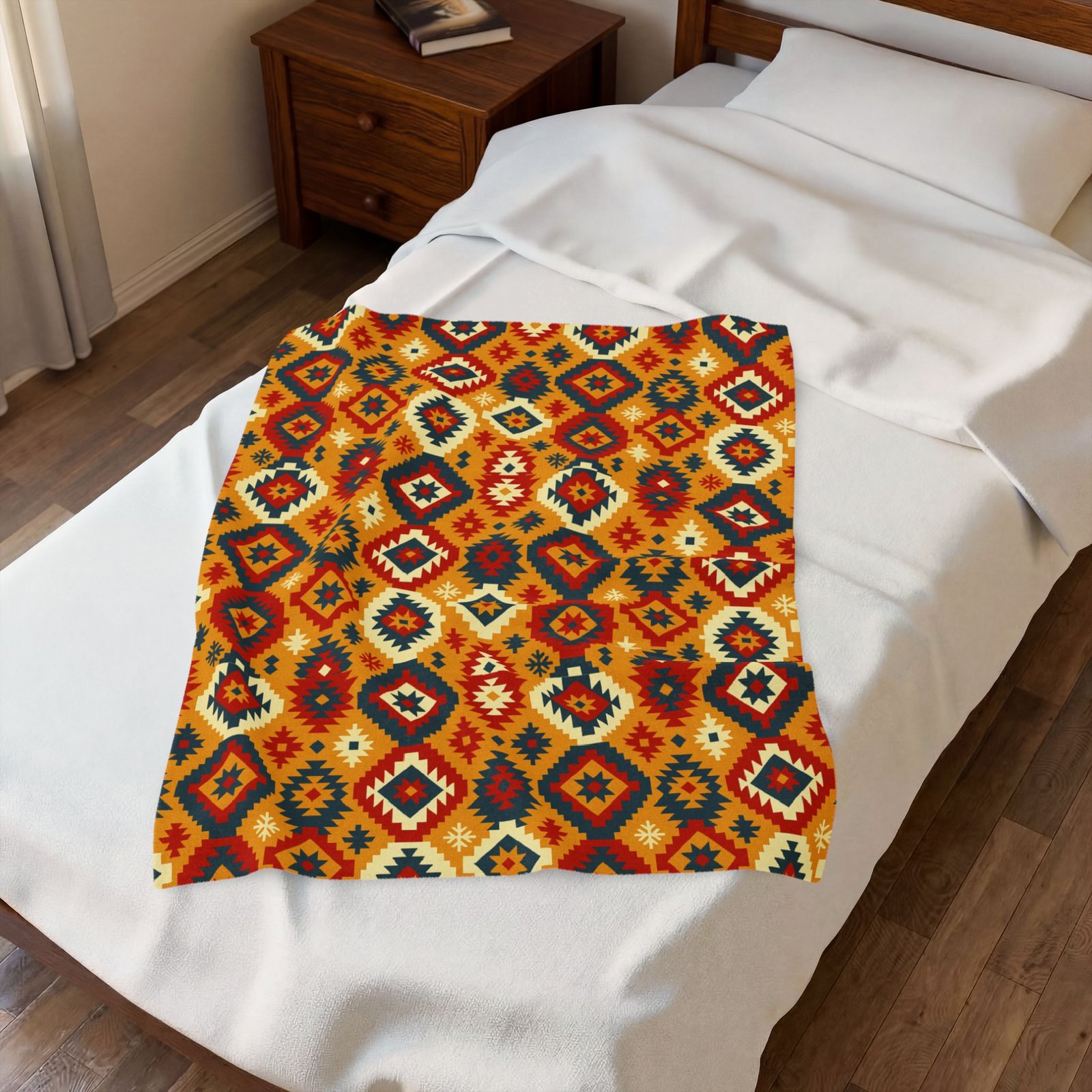 Southwestern Diamond Pattern Velveteen Plush Blanket | Aztec Geometric Throw - Image 11