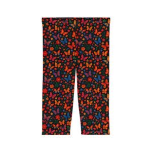 Colorful Butterfly Floral Capri Leggings | Bright All-Over Print