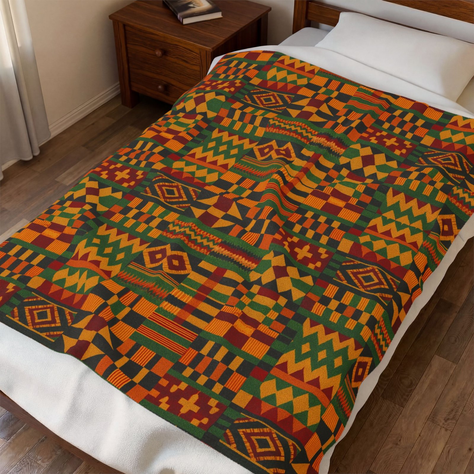 Kente Pattern Velveteen Plush Blanket | African Inspired Geometric Throw - Image 3