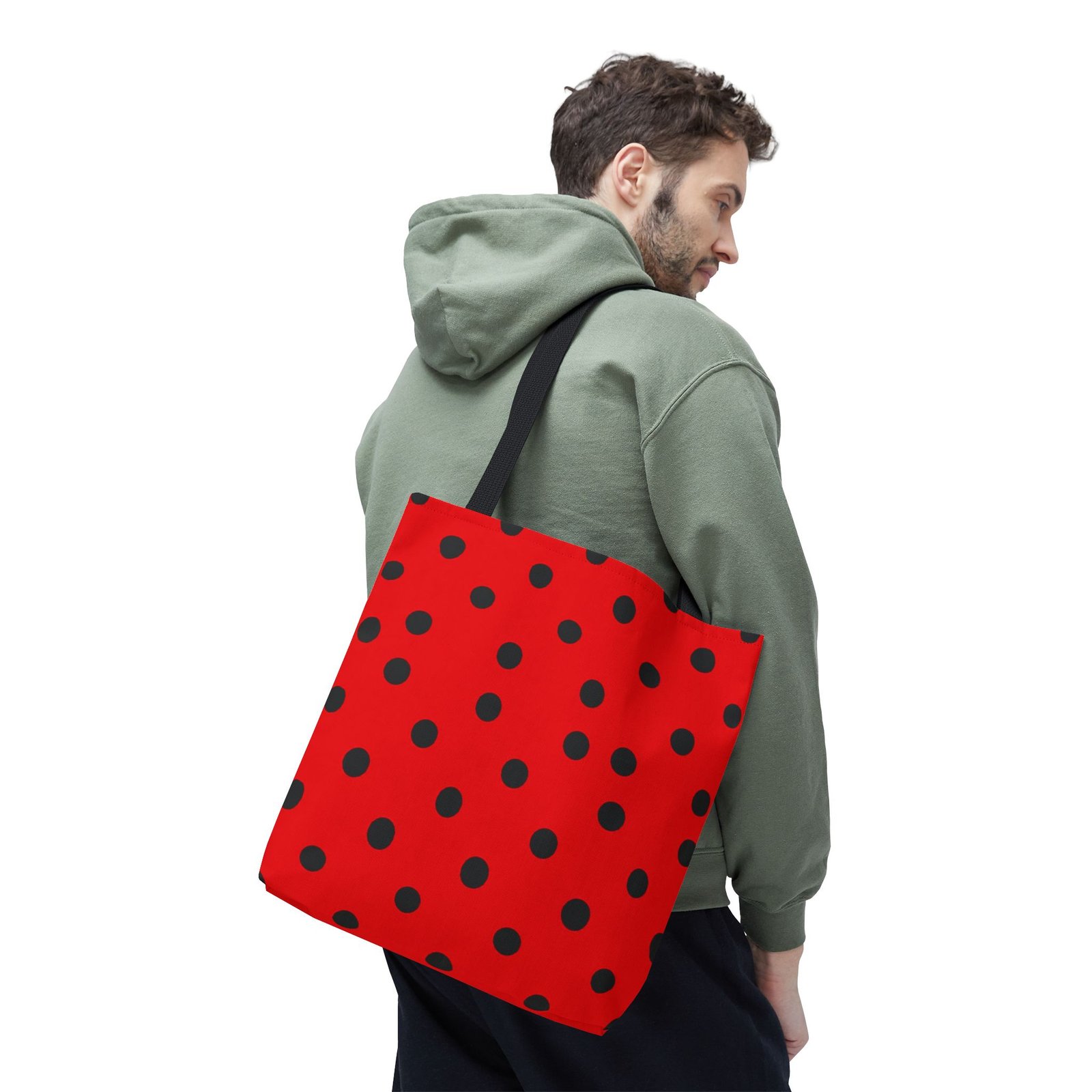 Black Polka Dot on Red Tote Bag - Image 5