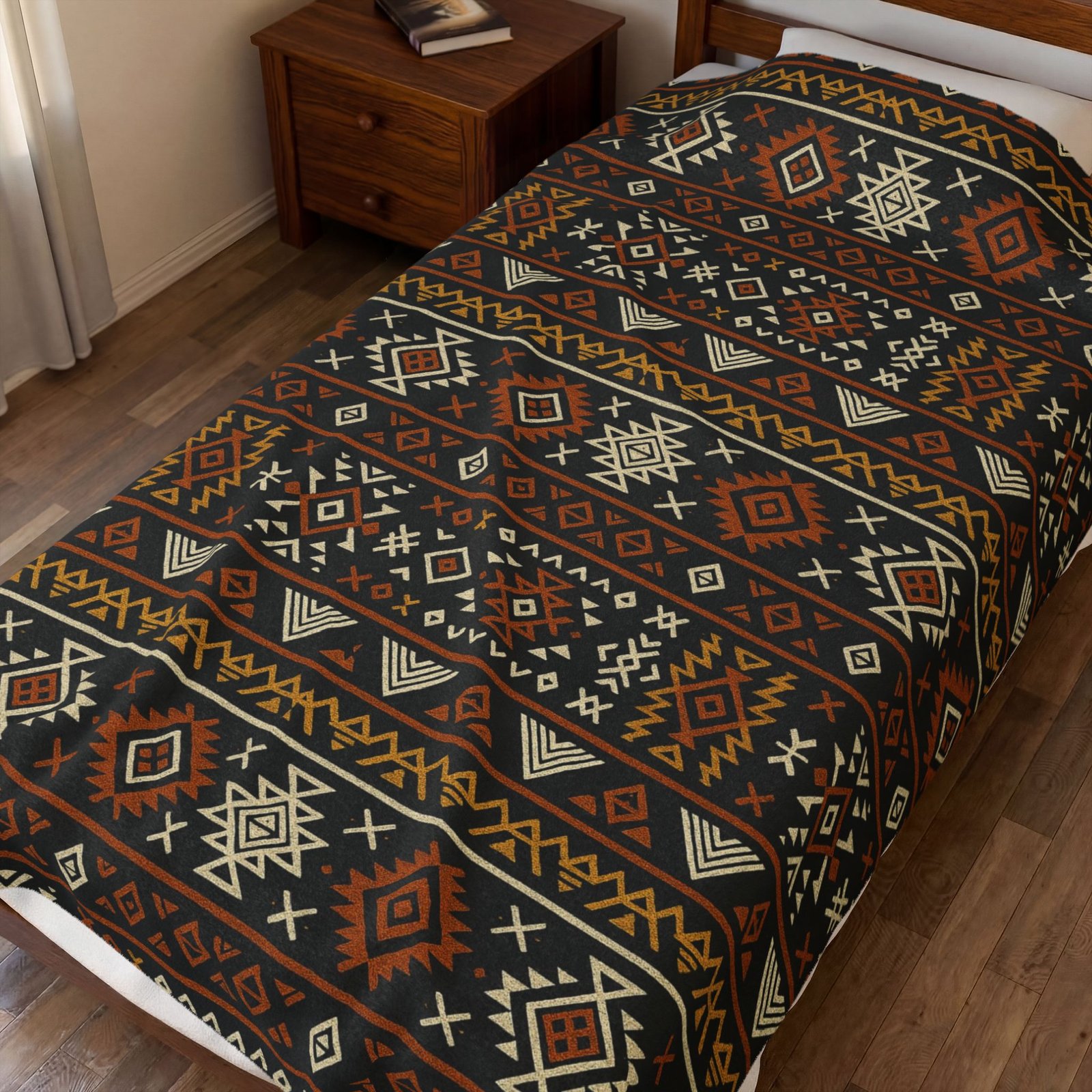 Southwestern Aztec Pattern Velveteen Plush Blanket | Rustic Tribal Stripes - Image 7
